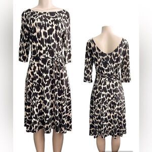 Leota Original Black and White Belted Fit & Flare 3/4 Sleeve Dress Size Large